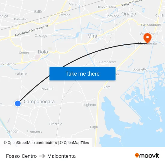 Fosso Center to Malcontenta map