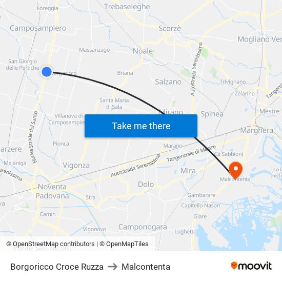Borgoricco Croce Ruzza to Malcontenta map