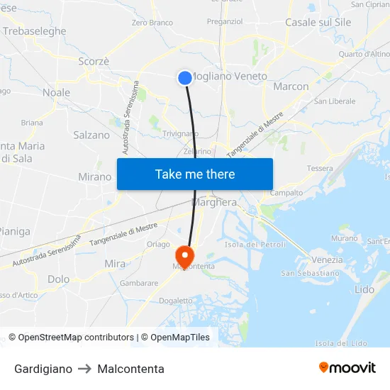 Gardigiano to Malcontenta map