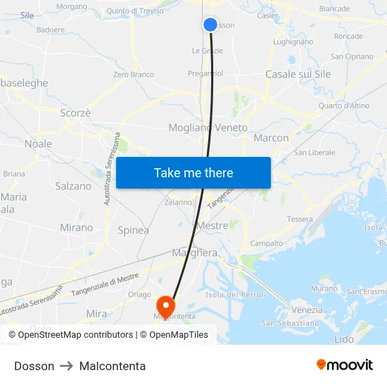 Dosson to Malcontenta map