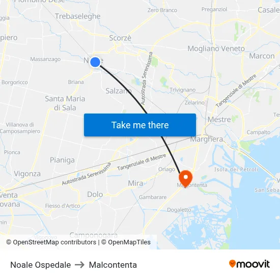 Noale Hospital to Malcontenta map