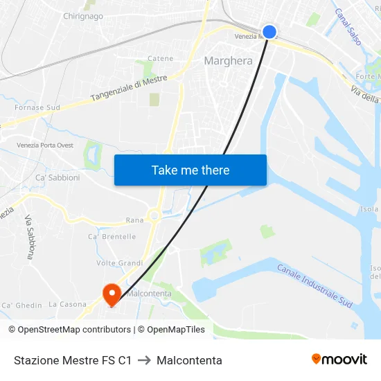 Mestre Railway Station C1 to Malcontenta map