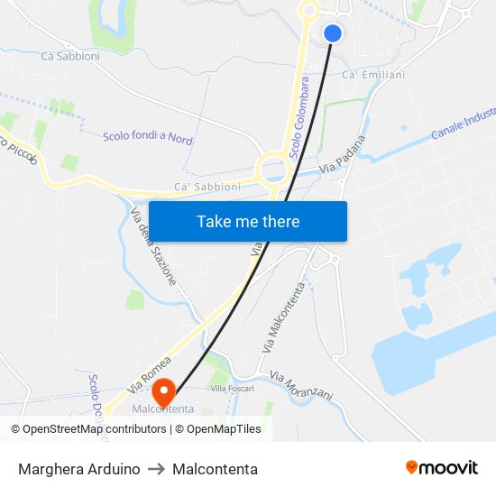 Marghera Arduino to Malcontenta map