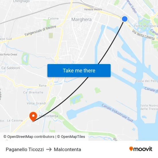 Paganello Ticozzi to Malcontenta map