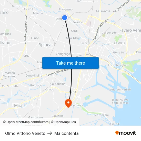 Olmo Vittorio Veneto to Malcontenta map