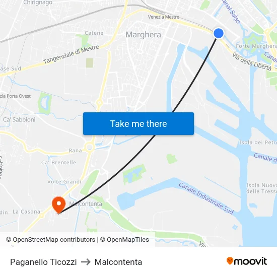 Paganello Ticozzi to Malcontenta map