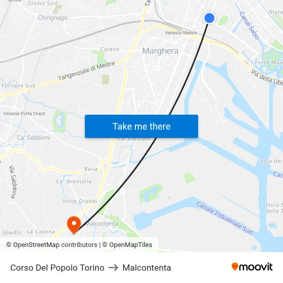 Corso Del Popolo Turin to Malcontenta map