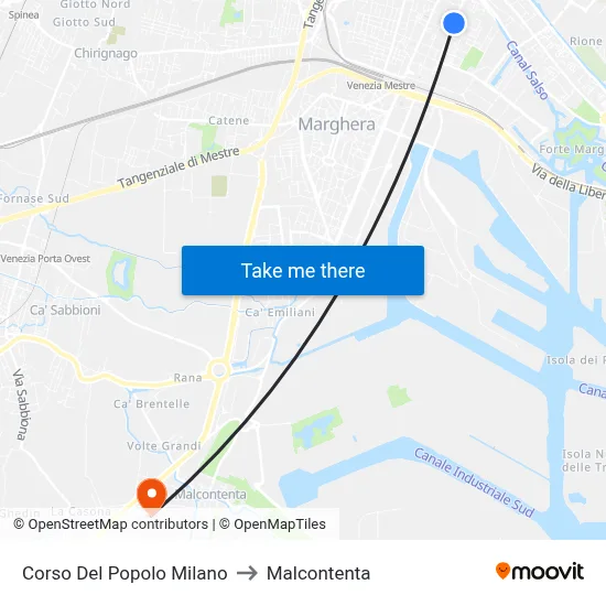 Corso Del Popolo Milano to Malcontenta map