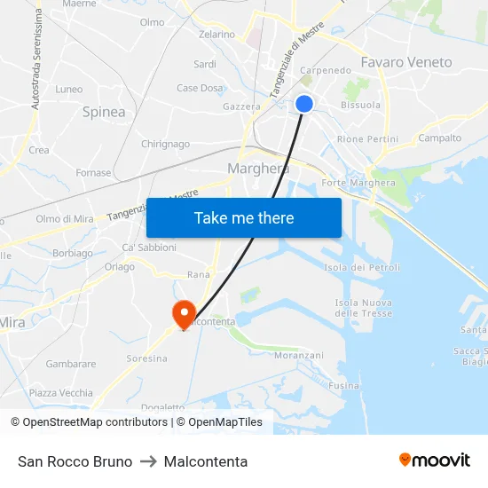 San Rocco Bruno to Malcontenta map