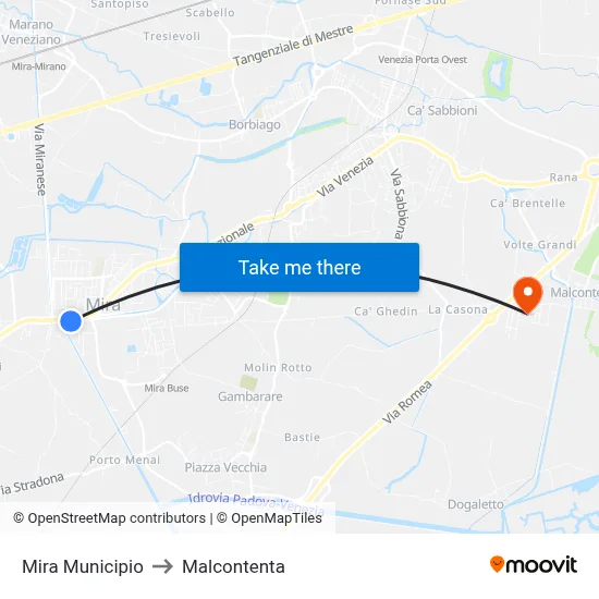 Mira Town Hall to Malcontenta map