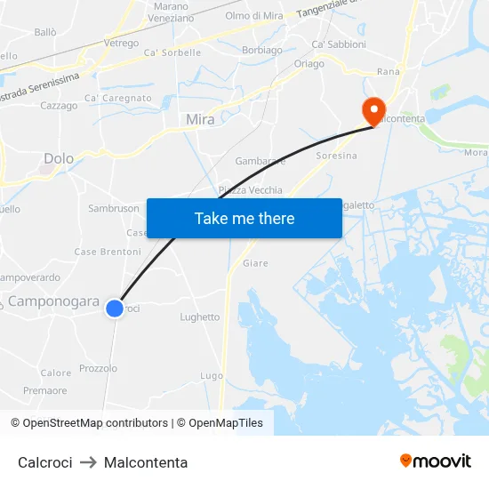 Calcroci to Malcontenta map