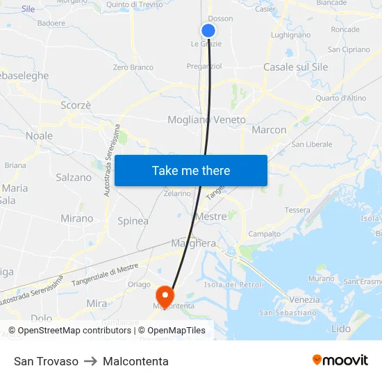 San Trovaso to Malcontenta map