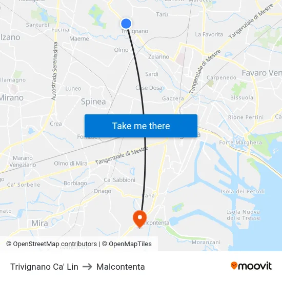 Trivignano Ca' Lin to Malcontenta map