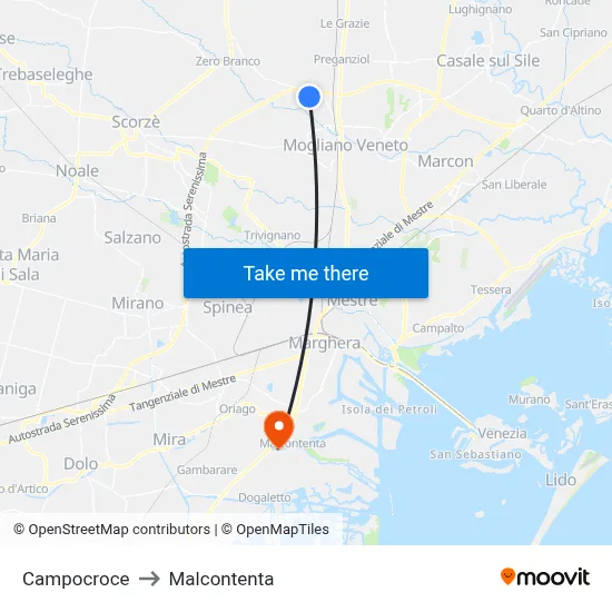 Campocroce to Malcontenta map