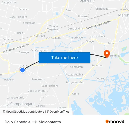 Dolo Hospital to Malcontenta map