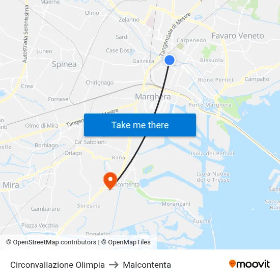 Olimpia Ring Road to Malcontenta map