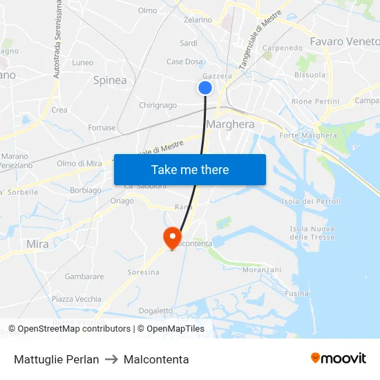 Mattuglie Perlan to Malcontenta map