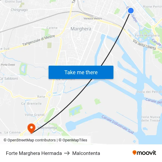 Forte Marghera Hermada to Malcontenta map