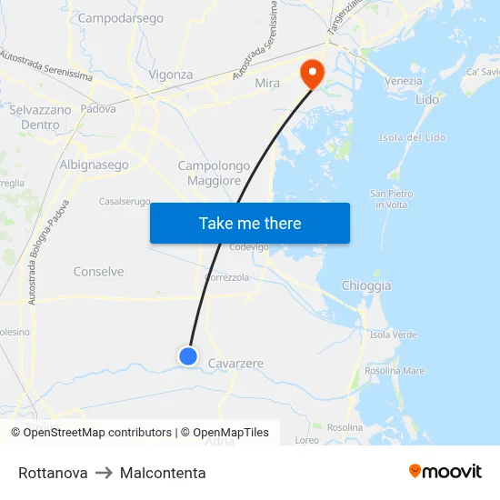 Rottanova to Malcontenta map