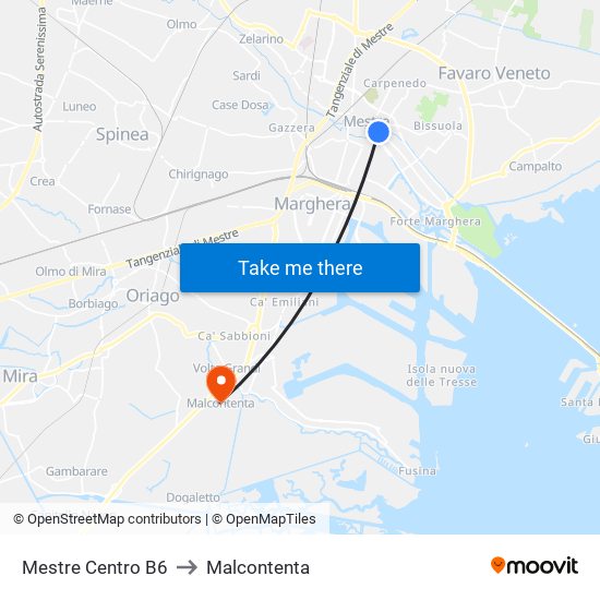 Mestre Centro B6 to Malcontenta map