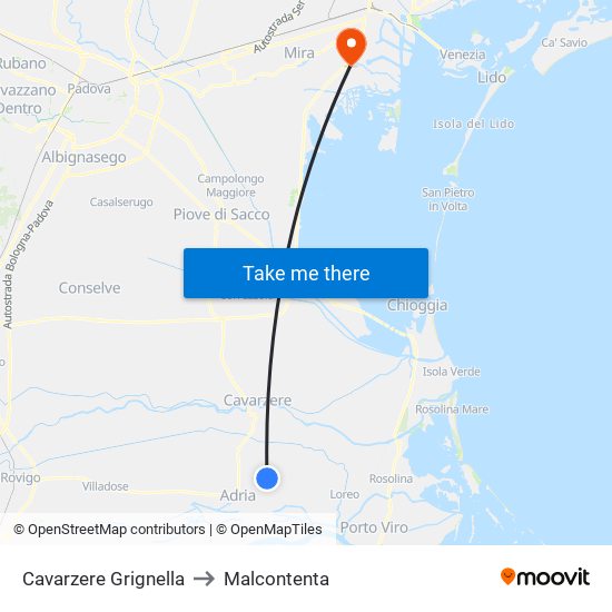 Cavarzere Grignella to Malcontenta map