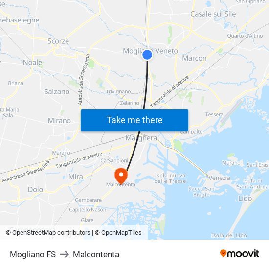 Mogliano FS to Malcontenta map