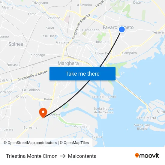 Triestina Monte Cimon to Malcontenta map