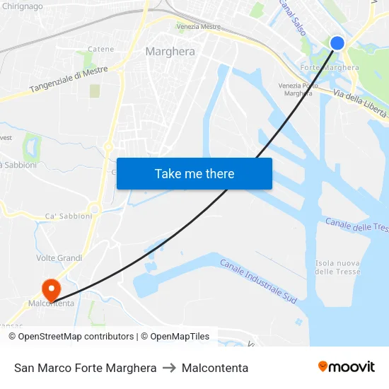 San Marco Forte Marghera to Malcontenta map