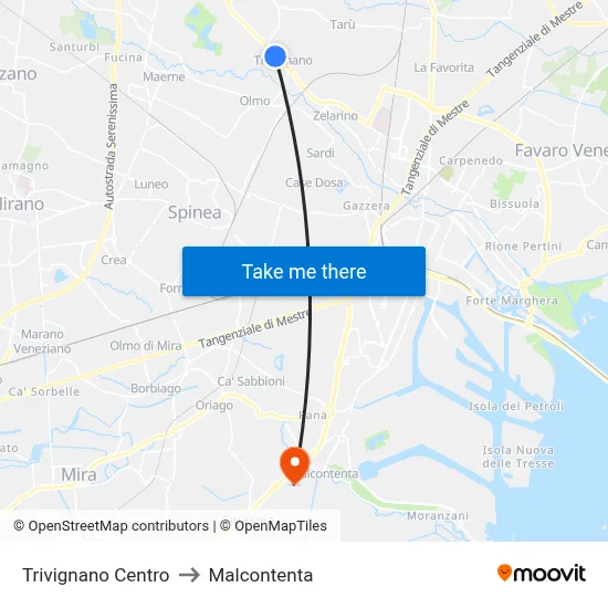 Trivignano Center to Malcontenta map