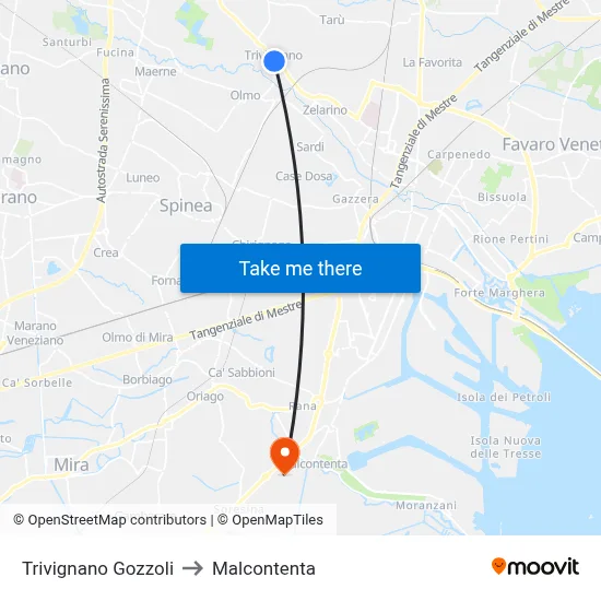 Trivignano Gozzoli to Malcontenta map