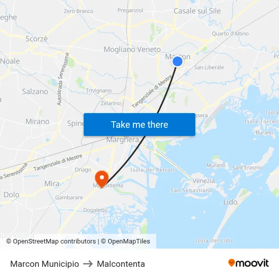 Marcon Town Hall to Malcontenta map