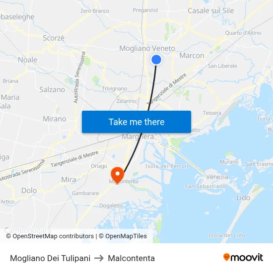 Mogliano of the Tulips to Malcontenta map