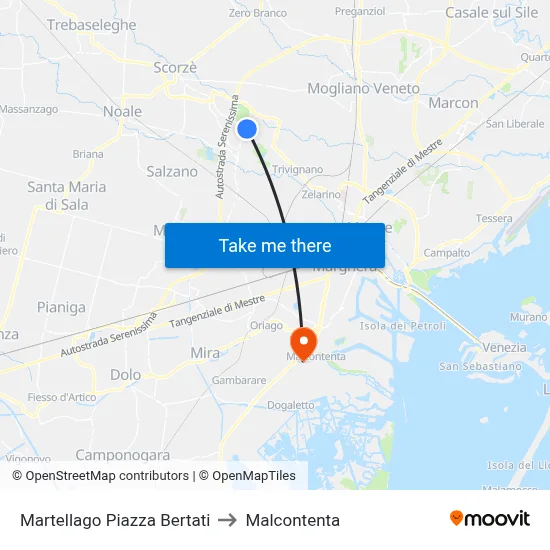 Martellago Piazza Bertati to Malcontenta map
