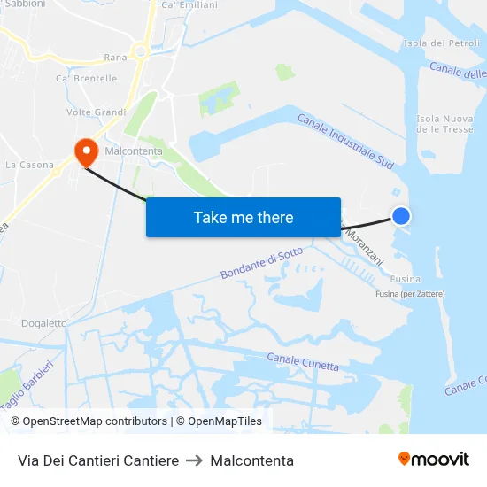 Shipyard Street Dock to Malcontenta map