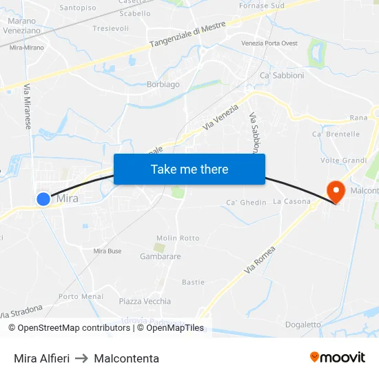Mira Alfieri to Malcontenta map