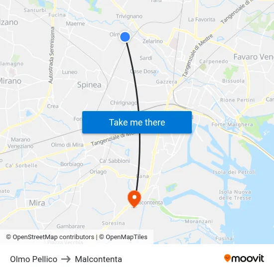 Olmo Pellico to Malcontenta map