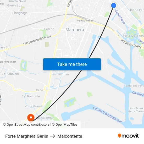 Forte Marghera Gerlin to Malcontenta map