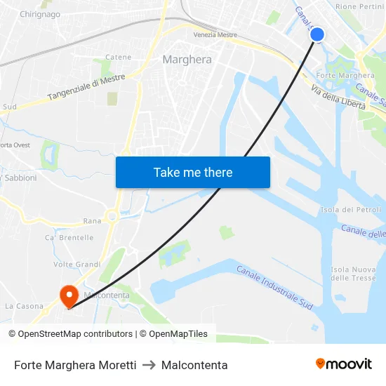 Forte Marghera Moretti to Malcontenta map