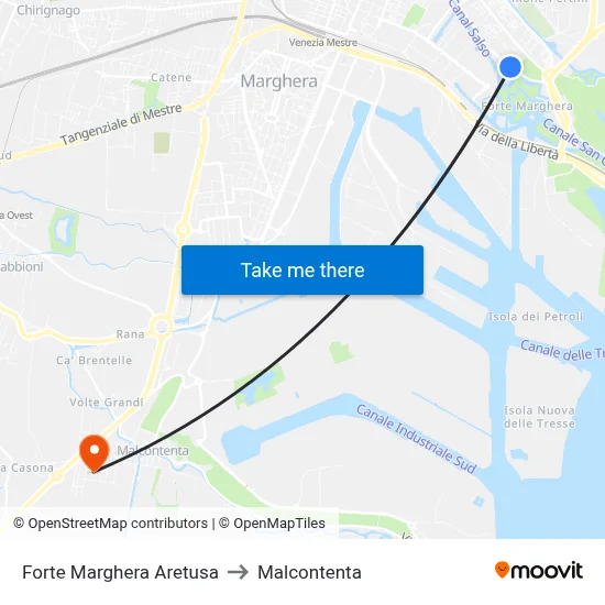 Forte Marghera Aretusa to Malcontenta map