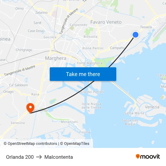 Orlanda 200 to Malcontenta map