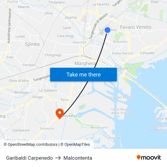 Garibaldi Carpenedo to Malcontenta map