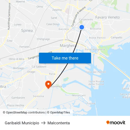 Garibaldi Town Hall to Malcontenta map