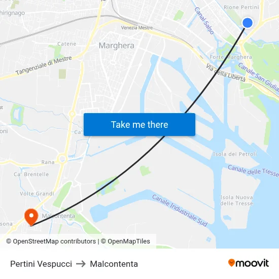 Pertini Vespucci to Malcontenta map