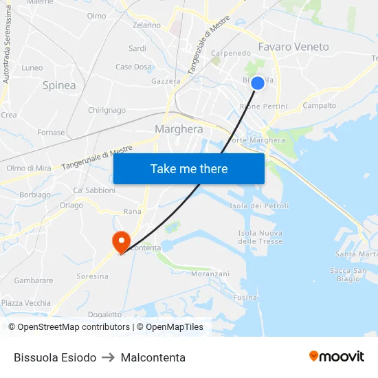 Bissuola Esiodo to Malcontenta map