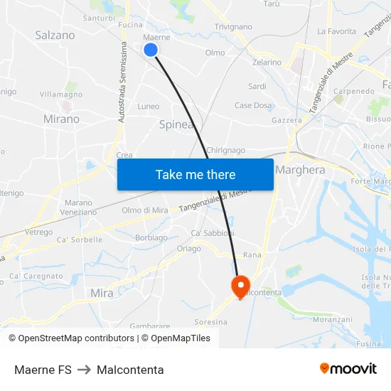 Maerne Railway Station to Malcontenta map