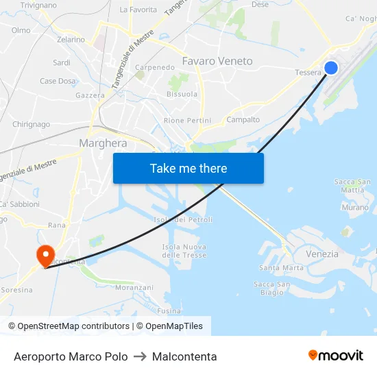 Marco Polo Airport to Malcontenta map