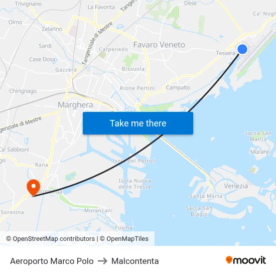 Marco Polo Airport to Malcontenta map
