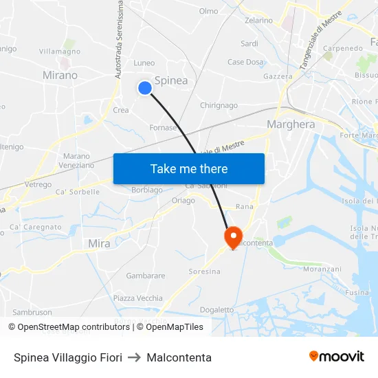 Spinea Flower Village to Malcontenta map