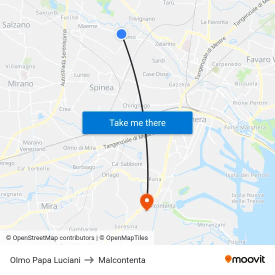 Olmo Papa Luciani to Malcontenta map