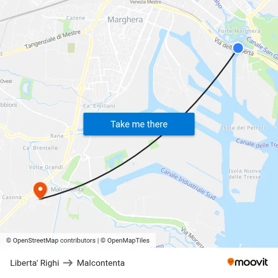 Liberty Righi to Malcontenta map